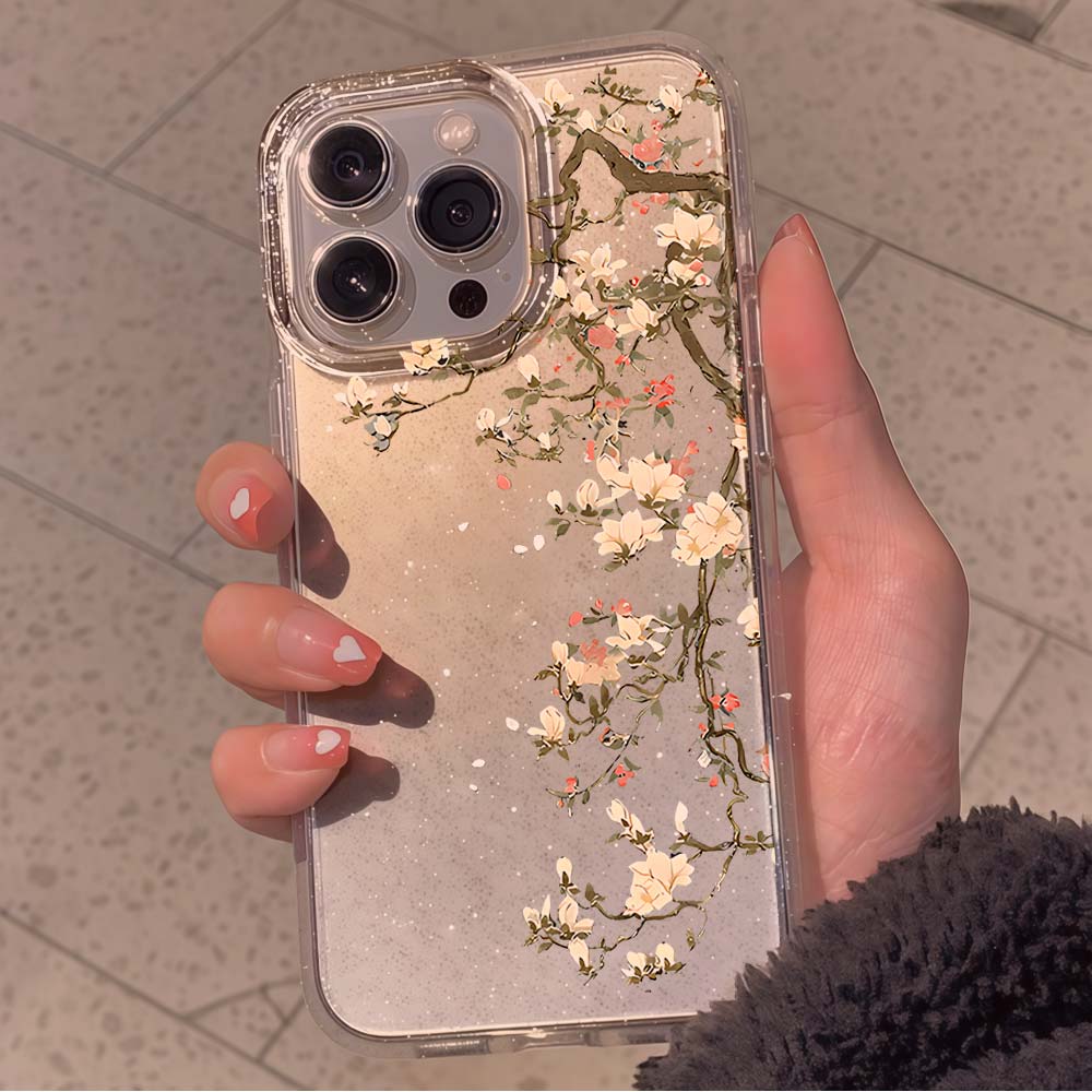 Phone Cases Vintage - Vintage Magnolia Flower glitter Phone Case