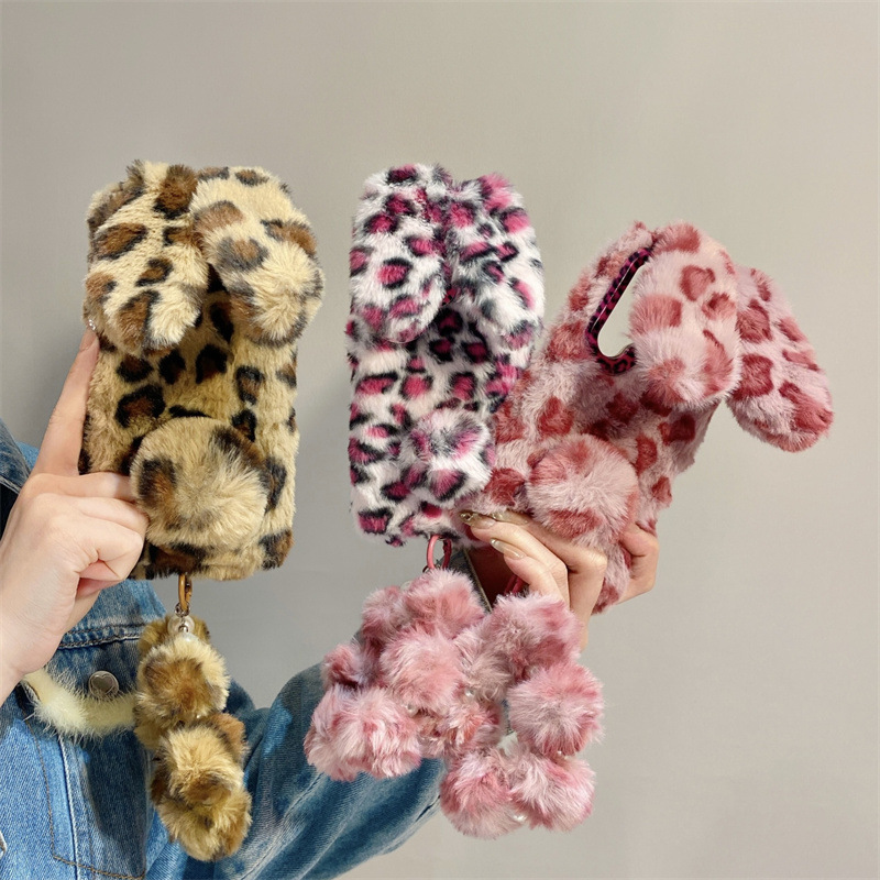 Phone Cases Leopard Print - Luxury 3D Leopard Print Rabbit Plush