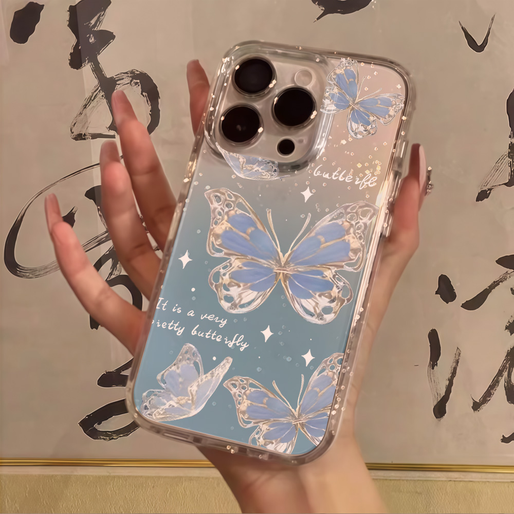 Luxury Blue Butterfly Clear Gl - Phone Cases Expensive 评论和价格