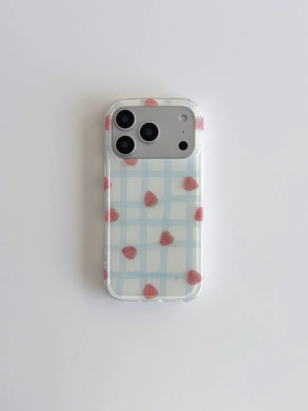 Fresh Blue Grid Pattern Strawb - Phone Cases Expensive 评论和价格